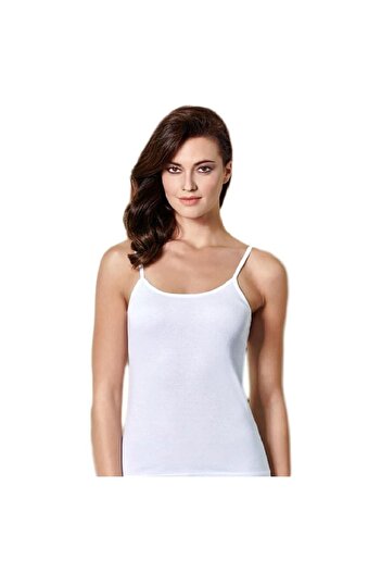Berrak Women's White Ribbed 3 Piece Matte Ribbed Rope Strap Undershirt