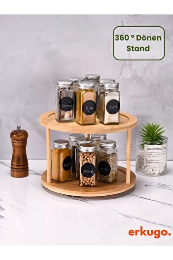 ERKUGO Bamboo Organizer 360 °   Rotating 2-Tier Spice Rack - Presentation and Organizer