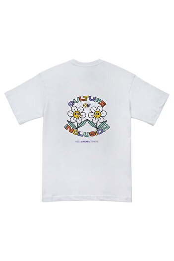 Dogo Best Buddies x Dogo Unisex Vegan White T-Shirt - Daisies Design