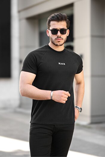 comstar Men's Black Text Print Short Sleeve Summer Black T-Shirt
