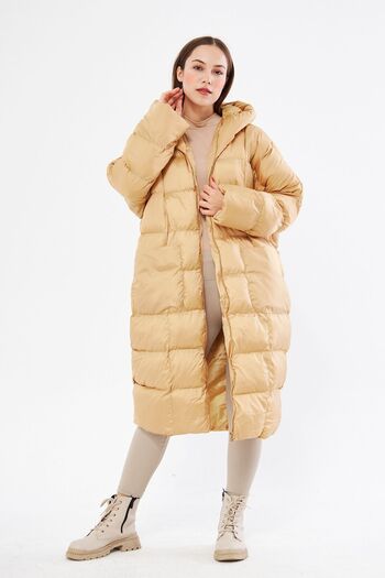comstar Women's Black Hooded Long Oversize Puffer Coat