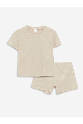 LC Waikiki Crew Neck Short Sleeve Girl's Pajama Set with Shorts