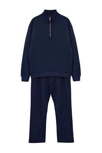 Trendyol Collection Sötétkék Oversize állógallér cipzáras tréningruha szett - TMNAW25EM00001