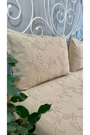 Decamor home Beige Embroidered Bed Cover Set - Pique Set, Embroidered Detail, Multi-Purpose