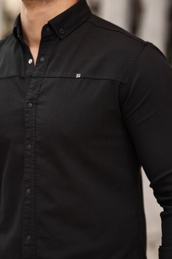 comstar Men's Basic Plain Slim Fit Long Sleeve Black Denim Shirt