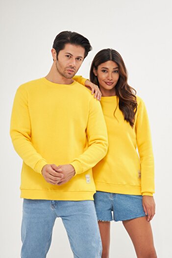 comstar Unisex Basic Crew Neck Thick Winter Yellow Sweat