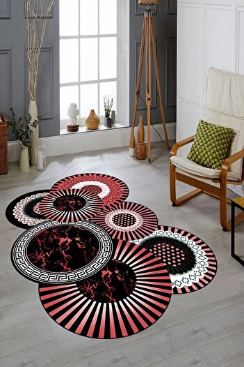 EY HOME Laser-25-Red 3D Colorful Stylish Kitchen Living Room Carpet - Washable Non-Slip, Laser Cut
