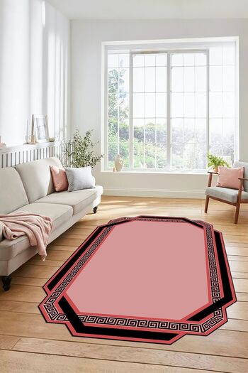 EY HOME Non-Slip Laser Cut Runner - Framed and Washable, Kitchen Living Room Carpet, Laser-28-Red