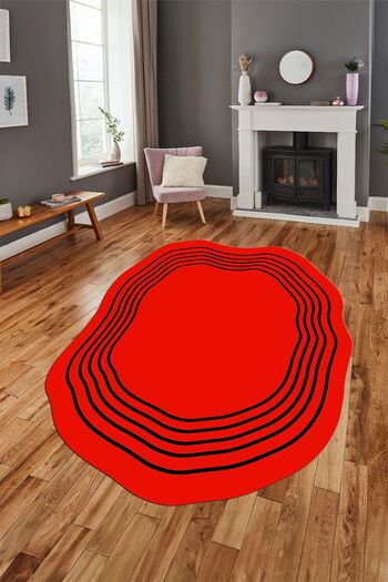 EY HOME Laser Cut Non-Slip Kitchen Rug - Digital Printing, Washable Frame, Red Laser-18