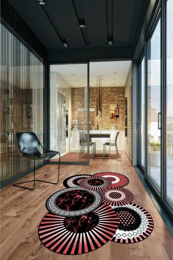 EY HOME Laser-25-Red 3D Colorful Stylish Kitchen Living Room Carpet - Washable Non-Slip, Laser Cut