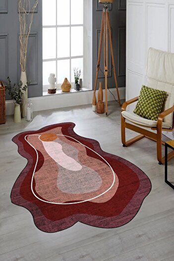 EY HOME Stylish Modern Laser Cut Digital Printed Non-Slip Kitchen Living Room Carpet - Laser-21-Red