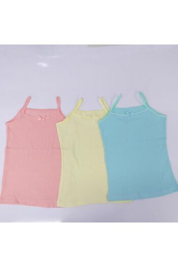 KOTA 3411 Girl's Rope Suspender Undershirt Plain Color 3 Pack