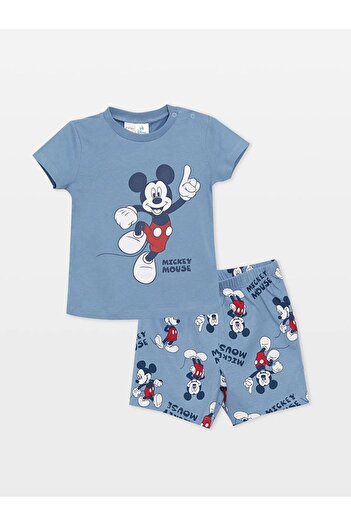 LC Waikiki LCW baby Bisiklet Yaka Kısa Kollu Mickey Mouse Baskılı Erkek Bebek Şortlu Pijama Takımı