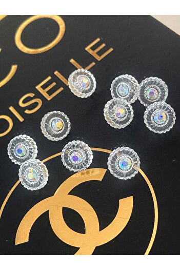 ODDA TASARIM ATÖLYESİ Silver Colored Stone Detailed Flower Patterned Metalized Shirt Button - 1.2cm