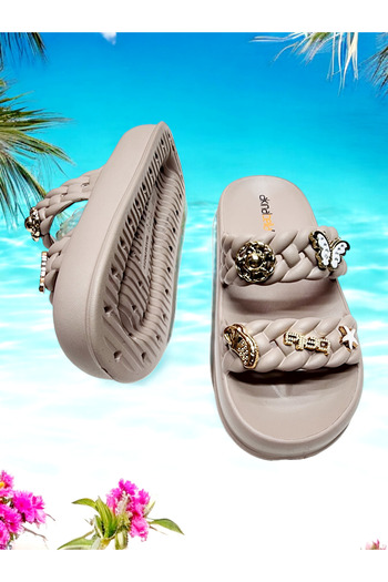 Akınelbella Stoned Comfortable Sole Double Knitted Tape Sticker - Sea, Beach, Pool, Out, Home Slippers