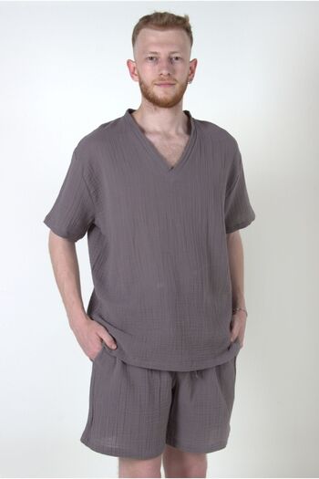 ARİNNASİDE Muslin Men's Casual and Summer Gray Shorts with Elastic Waist and Laces