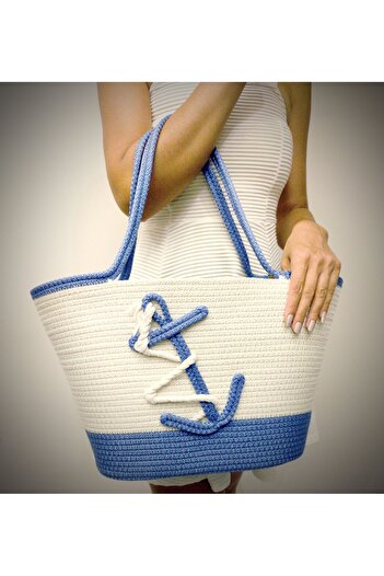 Antioch Art And Design Design Handle and Beach Bag Large Size Anchor Shoulder Bag Handcrafted Washable Cord Rope Bag