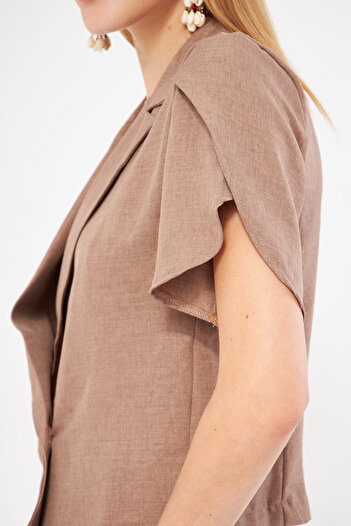 armonika Dark Mink Crop Short Sleeve Jacket - Slit Detail, ARM-24Y 001048