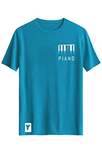 Bellance Μπλουζάκι με στάμπα πιάνου Slim Fit Crew Neck Μπλε
