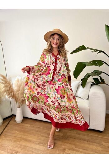 ZF BUTİK MADDEN COLLAR BUTTONED PATTERN DRESS OVERSIZED