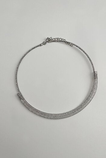Modex Wicker Wire Detailed Row Jewelled Choker Necklace (DIAMETER 12CM)