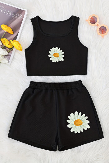 MYADA Daisy Printed Watercolor Shorts and Top Set - Crop Cut