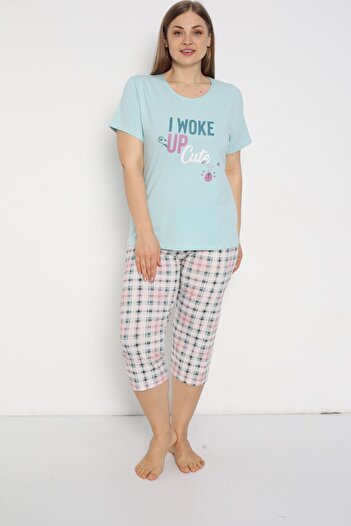 Rubina Secret Women's Capri Pajamas Set - Curved Short Sleeve, Cotton and Cotton Homewear, Plus Size