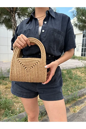 MaVaux Mini Jute Straw Portfolio - Soft Clutch Handbag, Summer Fashion
