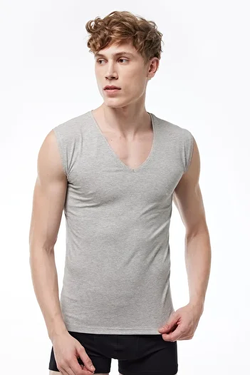 Malabadi Men's Gray V-Neck Non-Trace Modal Sleeveless Undershirt 064