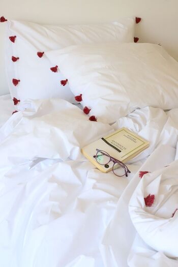 Tekstil Home Burgundy Tasseled 100% Cotton Double Duvet Cover Set New Season