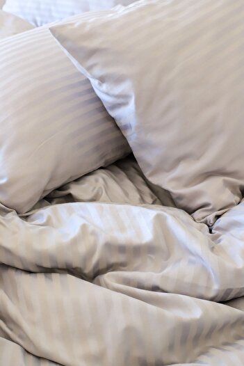 Tekstil Home 5 Star Luxury Hotel Type Double Elastic Striped Cotton Satin Duvet Cover Set 160x200eb Gray
