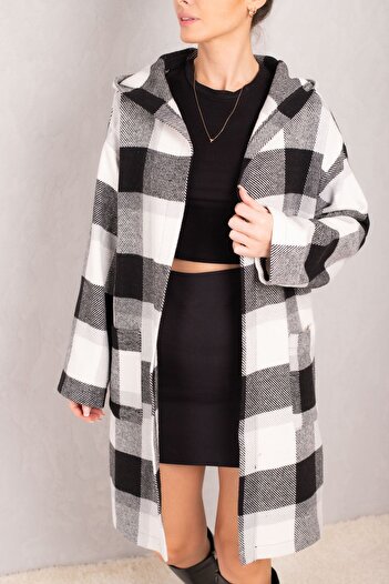 armonika Women's Light Gray Belted Waist Pocket Hooded Oversize Cashmere Coat ARM-24K001054