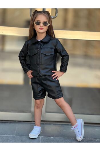 yns coolstar seasonal new season artificial leather shorts and jacket 2-piece set