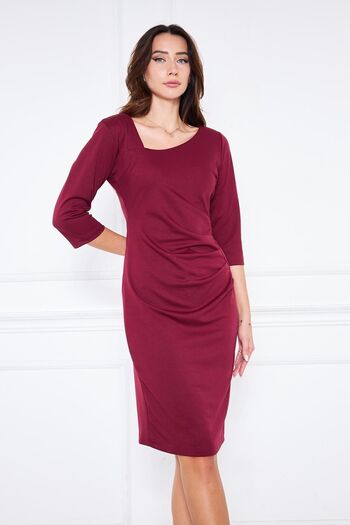 comstar Rochie mini de damă cu decolteu asimetric cu detaliu în talie burgundă