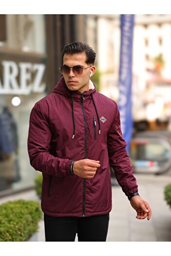comstar Men's Furry Waterproof Hooded Raincoat with Pockets