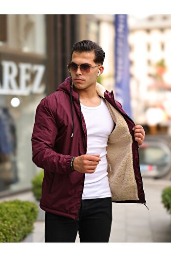 comstar Men's Furry Waterproof Hooded Raincoat with Pockets