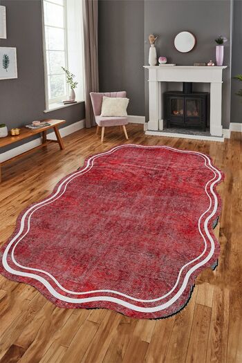 EY HOME Modern Laser Cut Digital Printed Non-Slip Kitchen Living Room Carpet - Laser-23-Red