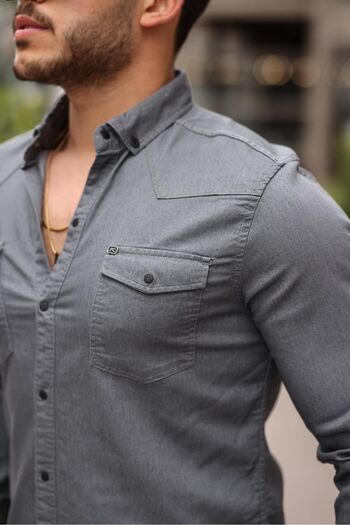 comstar Чоловіча сорочка Slim Fit з кишенями на кнопках, базова модель, димчасто-сіра