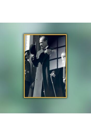 GAAGART Metal Çerçeveli Temperli Cam Ofis Tablosu Mustafa Kemal Atatürk