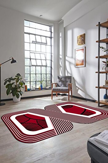 EY HOME Non-Slip Laser Cut Kitchen Rug - Digital Printed and Colorful, Laser-16-Red