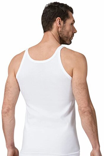 Namaldı White 122 Full Cotton Ribbed Men's Tank Top - Thin Straps