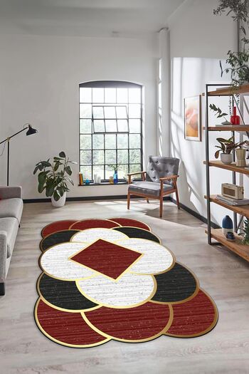 EY HOME Laser Cut Digital Printed Non-Slip Kitchen Carpet - Washable Belly, Laser-10-Red