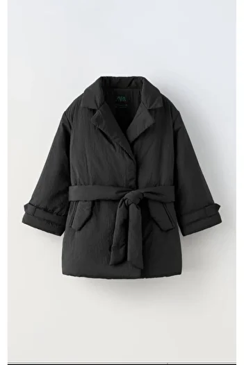 anonim Padded Black Belted Trench Coat