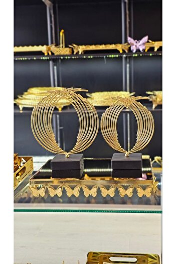 farklı evim Dekoratif 2'li Altın Rengi Metal Tel Çelenk Model Aksesuar
