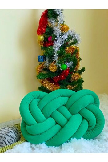 ÖrgüYastik Decorative Knitted Knot Green Pillow