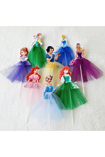 Atolye Doruk Princess Birthday Party Ornament-Princess Cake Stick-Princess Cake Toothpick-Elsa-Ariel-Sofia-Barbie