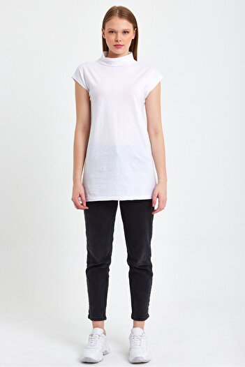 CrazyShopping Knitted Cotton Stand Collar Sleeveless Tunic