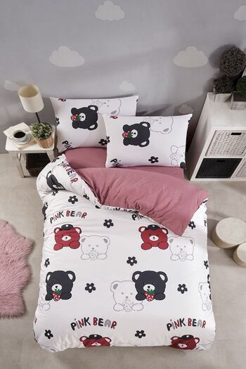 LaLiva Claret Red Children's Bedding Set - Natural Healthy, Elastic Bed Sheet with Teddy Bear