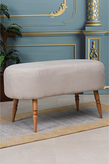 PUFMANYA LUNA MİX KREM LARGE 90 CM DOĞAL GÜRGEN AYAKLI PUF KOLTUK BENCH