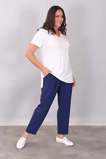SERTUĞ Trend42Plus Large Size Ecru V-Neck Basic Blouse